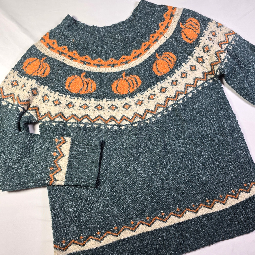 Maurices Womens M Pumpkin Sweater Crewneck Fair Isle Fall Thanksgiving Knit